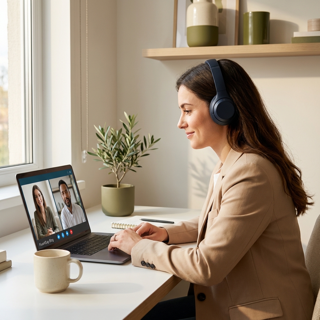 Interview practice with headphones - Professional preparing for video interview