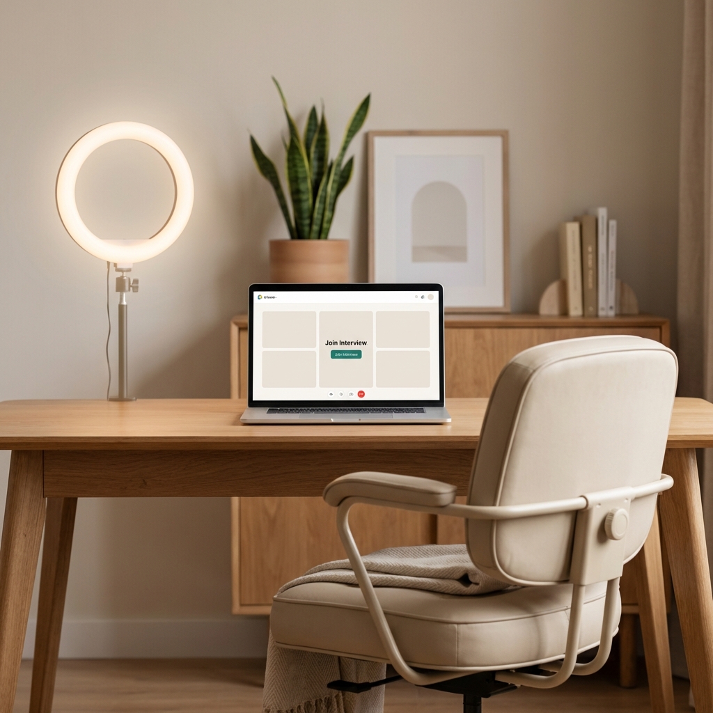 Virtual interview setup - Professional home office ready for video call
