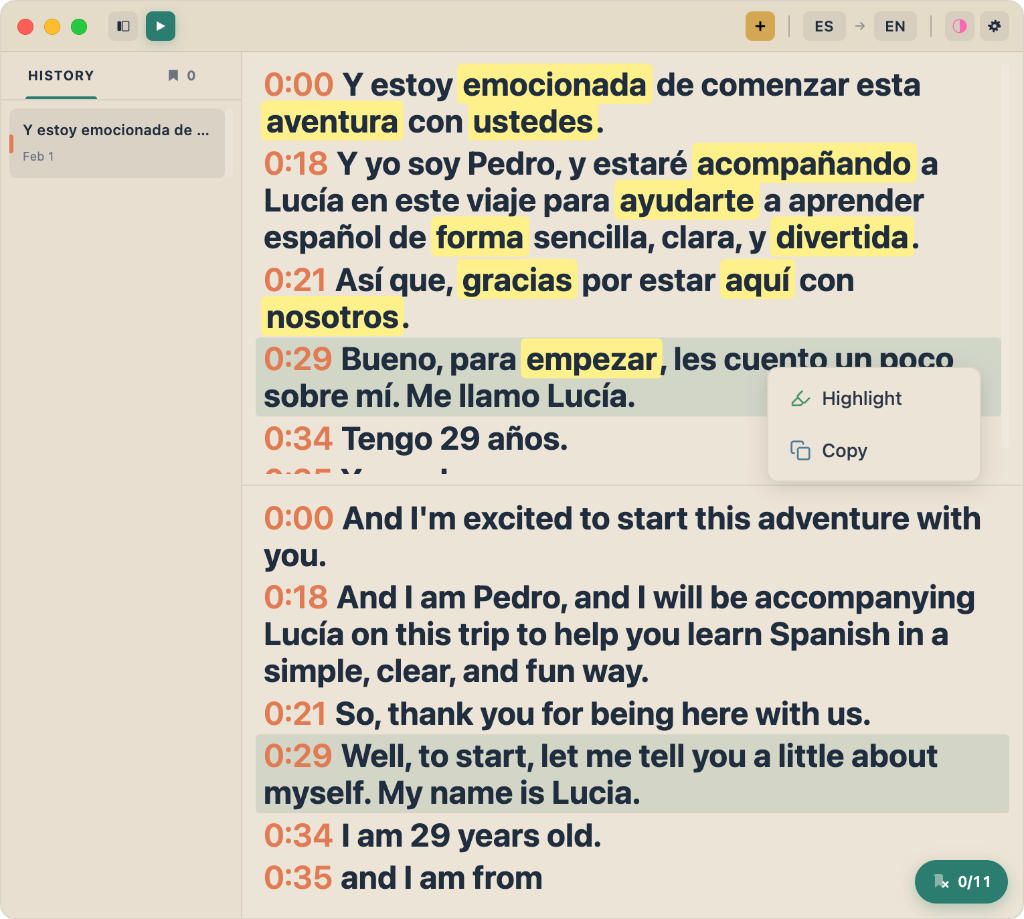 FluentCap context menu showing Highlight and Copy options