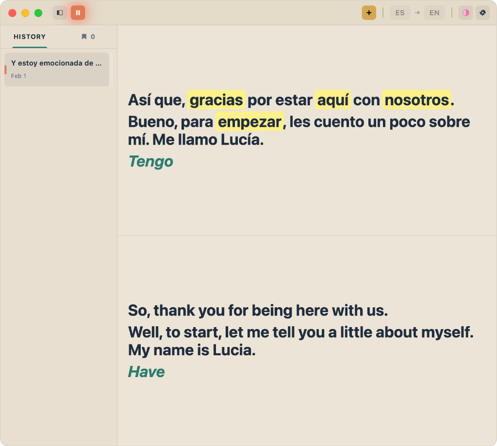 FluentCap highlighting in movie mode - Spanish to English