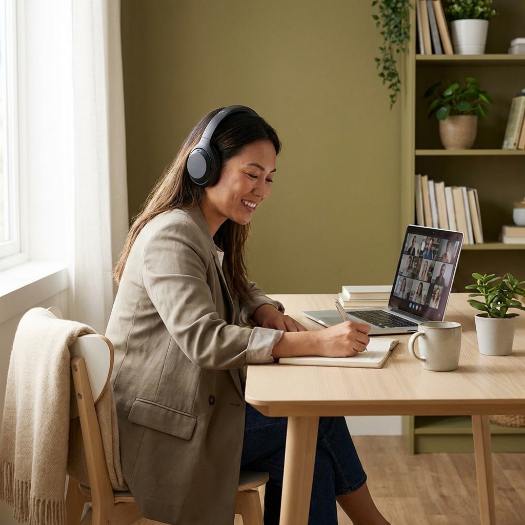 Remote meeting transcription - Professional taking notes during video call