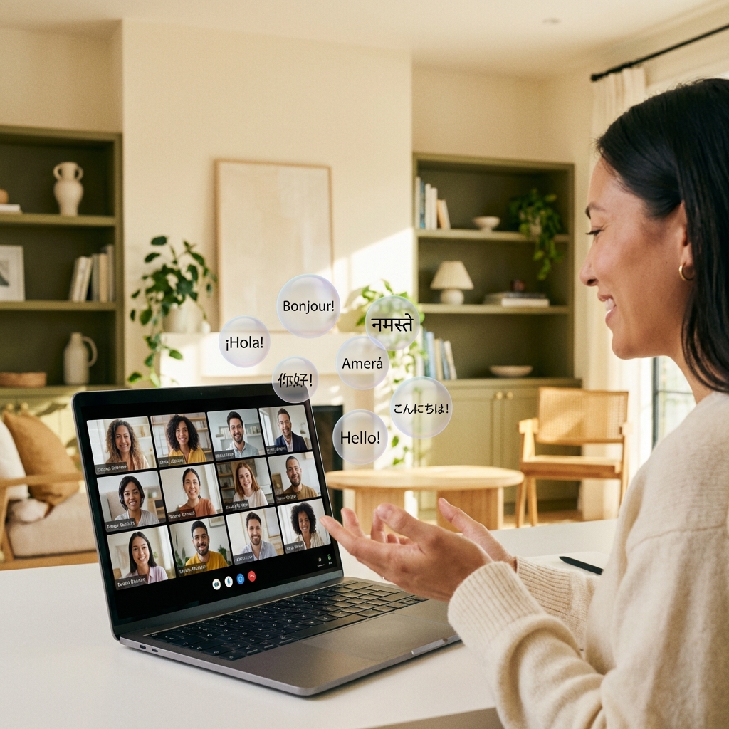 Video call with multilingual captions - FluentCap real-time transcription