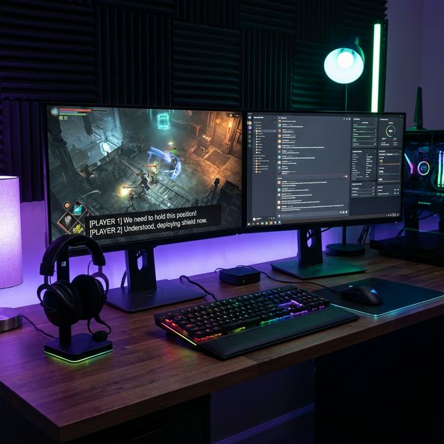 FluentCap providing international gaming livestream subtitles on multi-monitor gaming setup