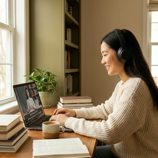 International student facing language barriers in education using real-time captions on laptop