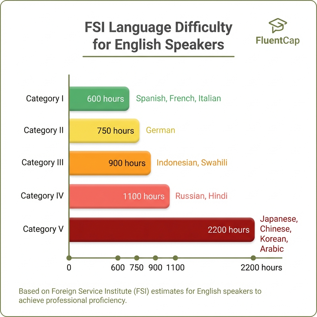 FSI Language Difficulty Chart - Hours to achieve fluency
