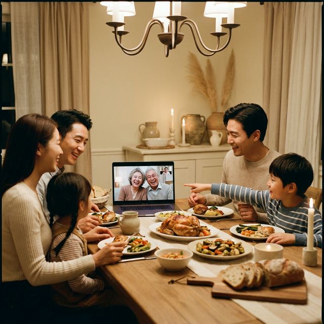 Translated family video call tips - Family sharing meal over video call across countries